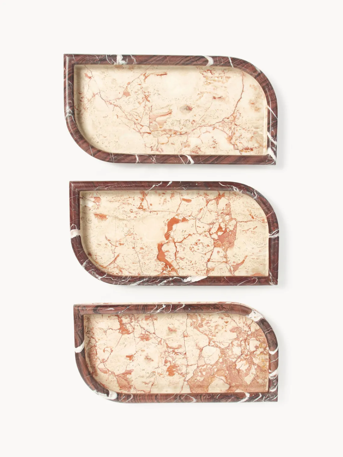 Jarrones|Bandejas Decorativas>Westwing Collection Bandeja decorativa de mármol Maba Mármol rojo vino, blanco crema y melocotón