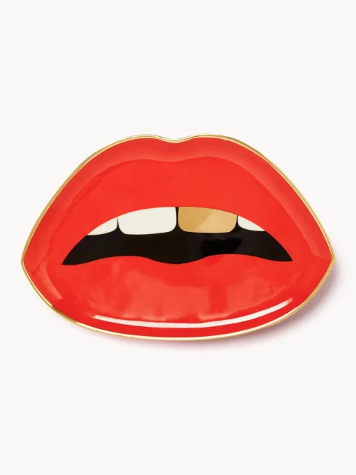 Bandejas Decorativas|Jarrones>Jonathan Adler Bandeja decorativa de porcelana con oro Lips