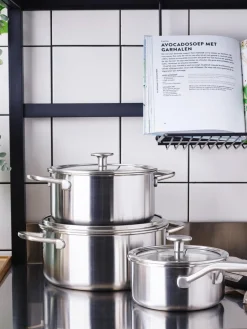 Ollas|Ollas>KitchenAid Batería de cocina de 3 capas , 7 pzas. Plateado