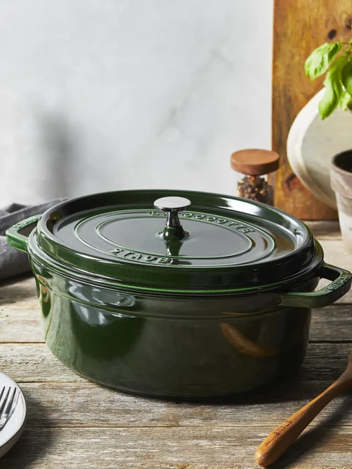 Ollas|Ollas>Staub Cacerola ovalada de hierro fundido La Cocette Verde oscuro, plateado