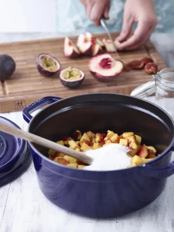 Ollas|Ollas></noscript>Staub Cacerola redonda de hierro fundido La Cocotte Azul real, plateado