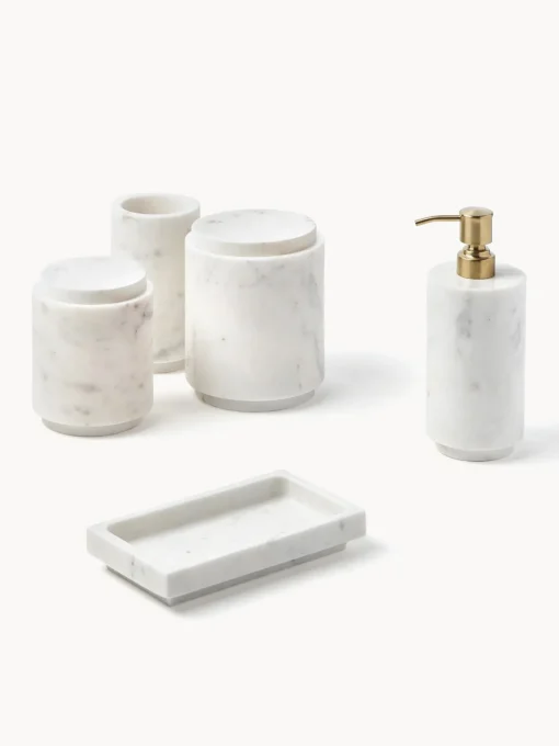 Accesorios De Baño|Jarrones>Westwing Collection Caja de almacenamiento de mármol Simba, al 12 cm Mármol blanco