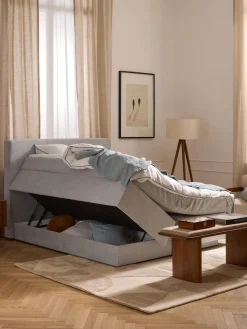 Camas Continentales|Camas>Westwing Collection Cama continental con espacio de almacenamiento Oberon Tejido fino gris claro