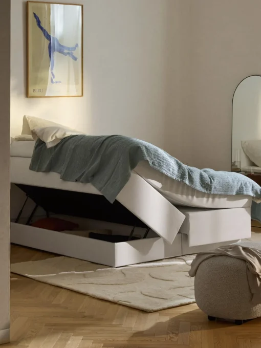Camas Continentales|Camas>Westwing Collection Cama continental con espacio de almacenamiento Enya Tejido jaspeado greige