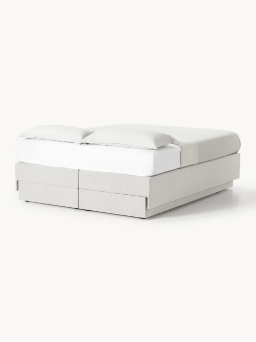Camas Continentales|Camas>Westwing Collection Cama continental con espacio de almacenamiento Enya Tejido jaspeado greige