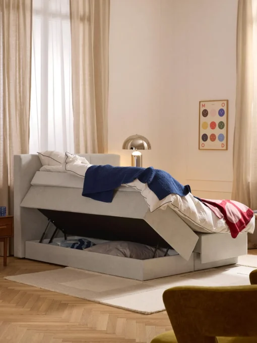 Camas Continentales|Camas>Westwing Collection Cama continental con espacio de almacenamiento Oberon Tejido fino beige claro