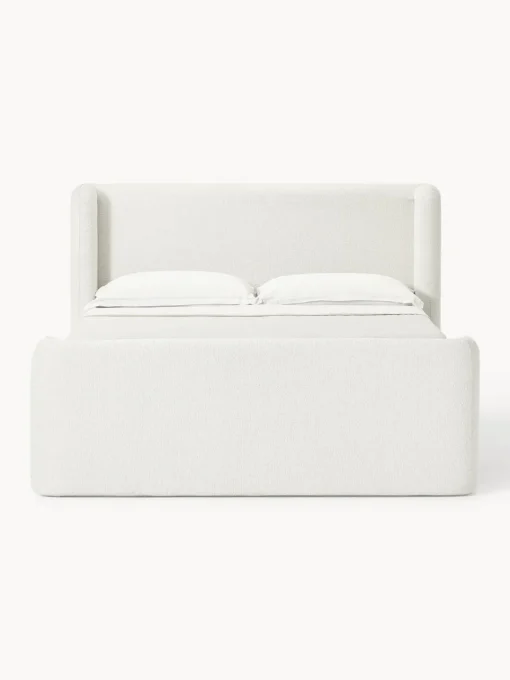 Camas Continentales|Camas>Westwing Collection Cama continental en tejido bouclé Perla Bouclé blanco Off White