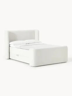 Camas Continentales|Camas>Westwing Collection Cama continental en tejido bouclé con espacio de almacenamiento Perla Bouclé blanco Off White