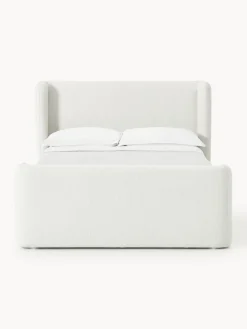 Camas Continentales|Camas></noscript>Westwing Collection Cama continental en tejido bouclé con espacio de almacenamiento Perla Bouclé blanco Off White