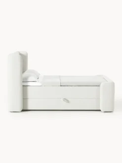Camas Continentales|Camas></noscript>Westwing Collection Cama continental en tejido bouclé con espacio de almacenamiento Perla Bouclé blanco Off White
