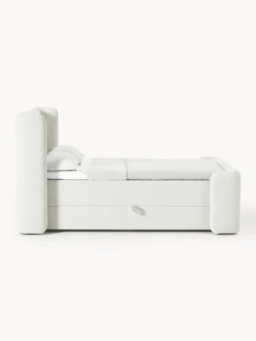 Camas Continentales|Camas>Westwing Collection Cama continental en tejido bouclé con espacio de almacenamiento Perla Bouclé blanco Off White