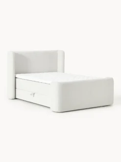 Camas Continentales|Camas></noscript>Westwing Collection Cama continental en tejido bouclé con espacio de almacenamiento Perla Bouclé blanco Off White