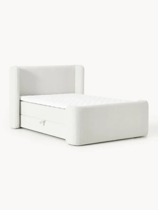 Camas Continentales|Camas>Westwing Collection Cama continental en tejido bouclé con espacio de almacenamiento Perla Bouclé blanco Off White