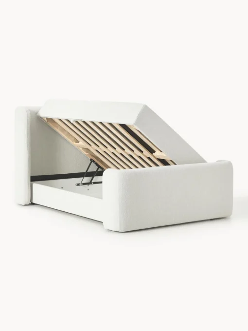 Camas Continentales|Camas>Westwing Collection Cama continental en tejido bouclé con espacio de almacenamiento Perla Bouclé blanco Off White
