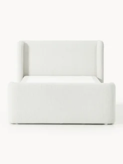 Camas Continentales|Camas></noscript>Westwing Collection Cama continental en tejido bouclé con espacio de almacenamiento Perla Bouclé blanco Off White