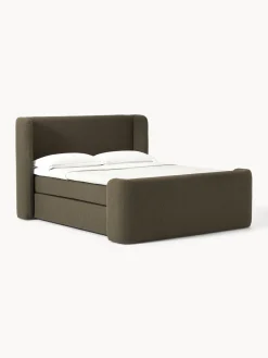 Camas Continentales|Camas>Westwing Collection Cama continental en tejido bouclé Perla Bouclé verde oliva