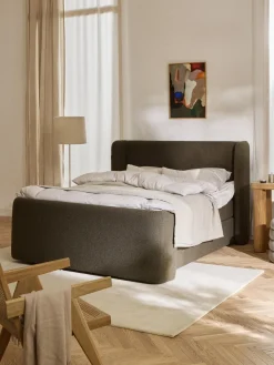 Camas Continentales|Camas>Westwing Collection Cama continental en tejido bouclé Perla Bouclé verde oliva