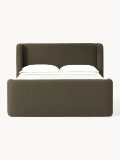 Camas Continentales|Camas></noscript>Westwing Collection Cama continental en tejido bouclé Perla Bouclé verde oliva