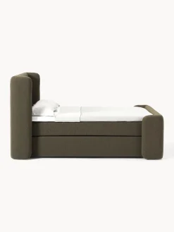 Camas Continentales|Camas></noscript>Westwing Collection Cama continental en tejido bouclé Perla Bouclé verde oliva