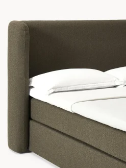 Camas Continentales|Camas></noscript>Westwing Collection Cama continental en tejido bouclé Perla Bouclé verde oliva