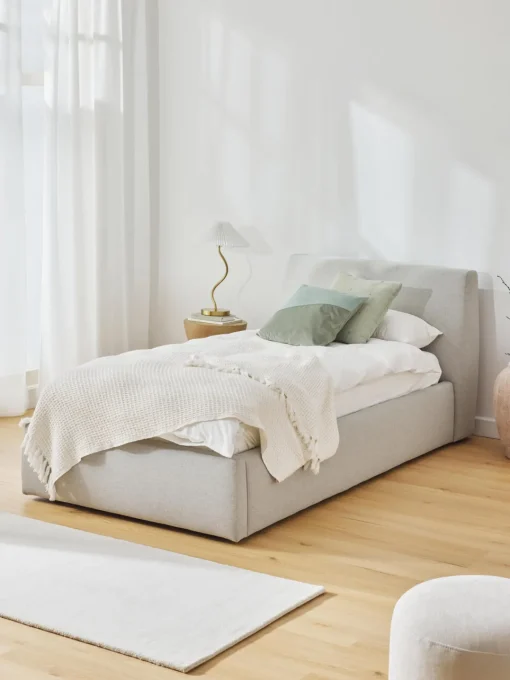Camas Individuales|Camas Tapizadas>Westwing Collection Cama individual Cloud Tejido fino gris claro