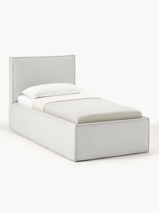 Camas Individuales|Camas Tapizadas>Westwing Collection Cama individual con espacio de almacenamiento Dream Tejido jaspeado greige