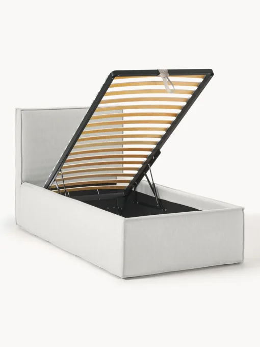 Camas Individuales|Camas Tapizadas>Westwing Collection Cama individual con espacio de almacenamiento Dream Tejido jaspeado greige