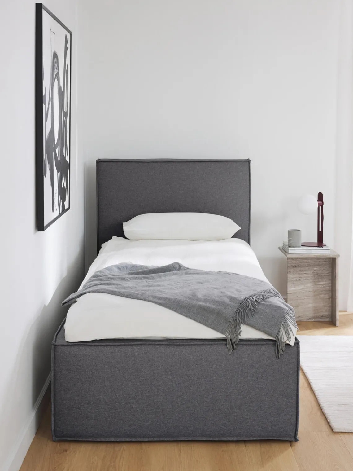 Camas Individuales|Camas Tapizadas>Westwing Collection Cama individual con espacio de almacenamiento Dream Tejido fino gris antracita