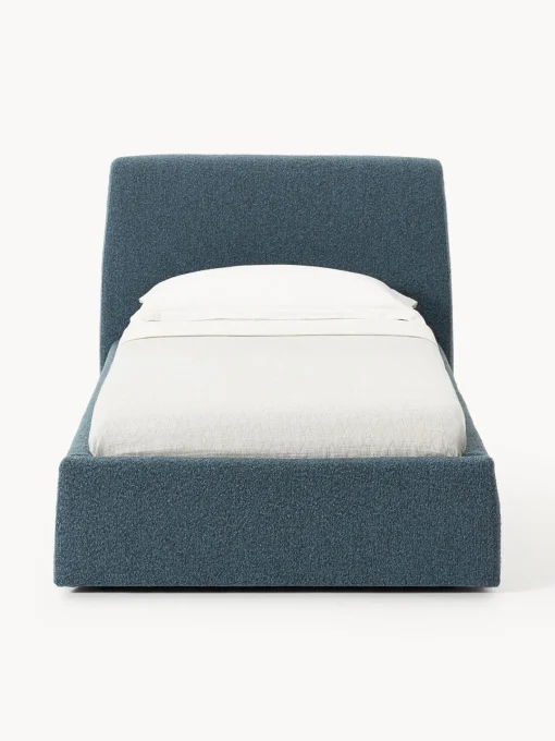 Camas Individuales|Camas Tapizadas>Westwing Collection Cama individual en tejido bouclé con espacio de almacenamiento Cloud Bouclé gris azulado
