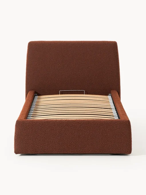 Camas Individuales|Camas Tapizadas>Westwing Collection Cama individual en tejido bouclé con espacio de almacenamiento Cloud Bouclé terracota