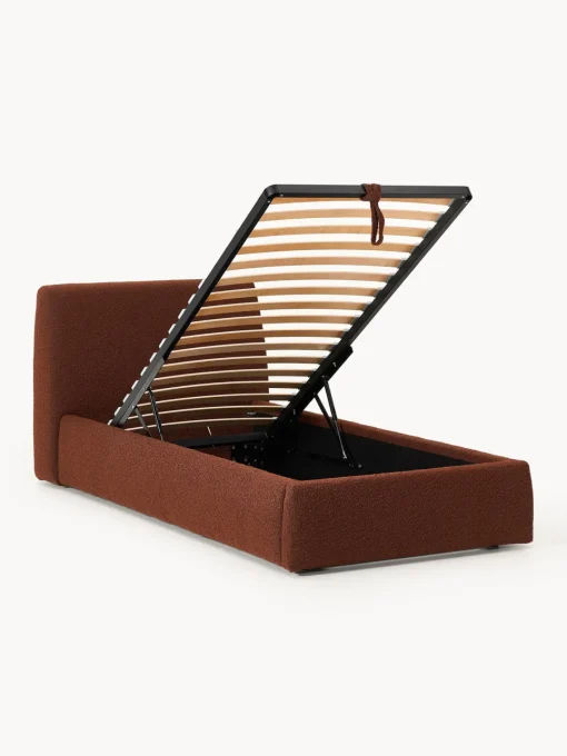 Camas Individuales|Camas Tapizadas>Westwing Collection Cama individual en tejido bouclé con espacio de almacenamiento Cloud Bouclé terracota