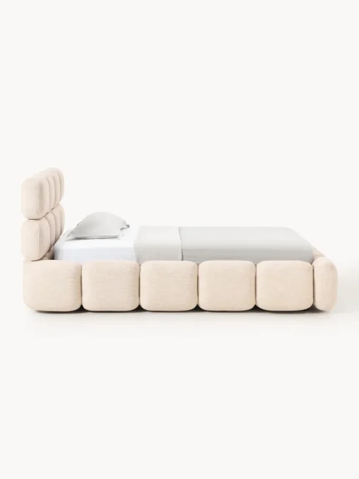 Camas Individuales|Camas Tapizadas>Westwing Collection Cama individual tapizada en borreguillo bouclé con espacio de almacenamiento Tayla Borreguillo bouclé melocotón
