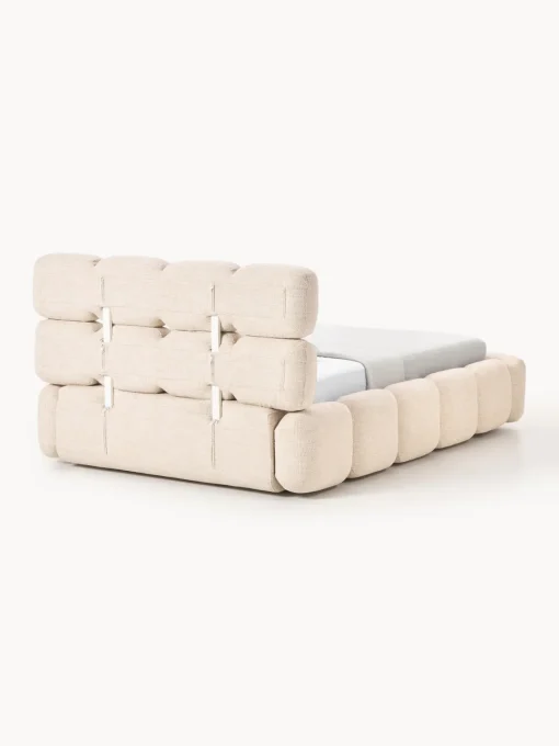 Camas Individuales|Camas Tapizadas>Westwing Collection Cama individual tapizada en borreguillo bouclé con espacio de almacenamiento Tayla Borreguillo bouclé melocotón
