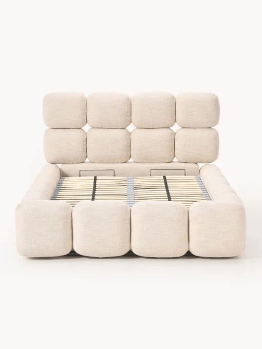 Camas Individuales|Camas Tapizadas>Westwing Collection Cama individual tapizada en borreguillo bouclé con espacio de almacenamiento Tayla Borreguillo bouclé melocotón