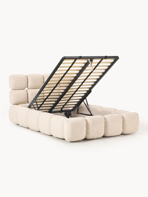 Camas Individuales|Camas Tapizadas>Westwing Collection Cama individual tapizada en borreguillo bouclé con espacio de almacenamiento Tayla Borreguillo bouclé melocotón