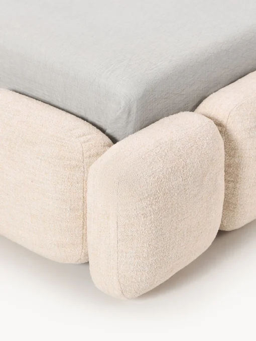 Camas Individuales|Camas Tapizadas>Westwing Collection Cama individual tapizada en borreguillo bouclé con espacio de almacenamiento Tayla Borreguillo bouclé melocotón