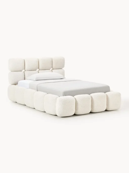 Camas Individuales|Camas Tapizadas>Westwing Collection Cama individual tapizada en borreguillo bouclé Tayla Borreguillo bouclé blanco Off White