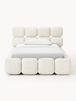 Camas Individuales|Camas Tapizadas>Westwing Collection Cama individual tapizada en borreguillo bouclé Tayla Borreguillo bouclé blanco Off White