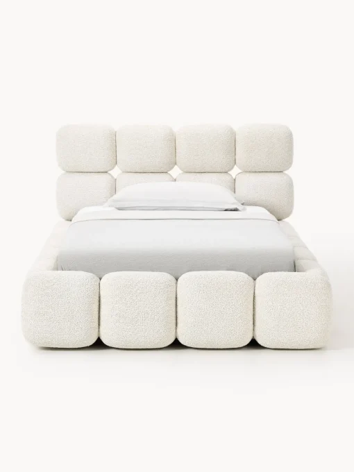 Camas Individuales|Camas Tapizadas>Westwing Collection Cama individual tapizada en borreguillo bouclé Tayla Borreguillo bouclé blanco Off White