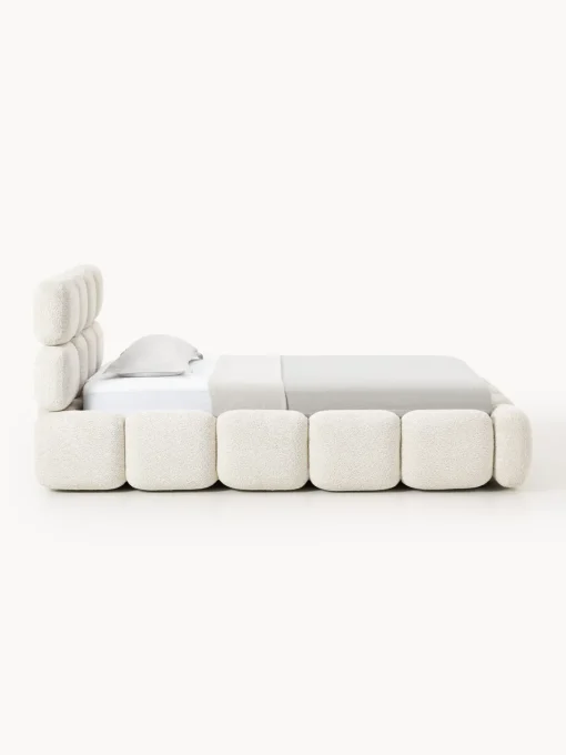 Camas Individuales|Camas Tapizadas>Westwing Collection Cama individual tapizada en borreguillo bouclé Tayla Borreguillo bouclé blanco Off White