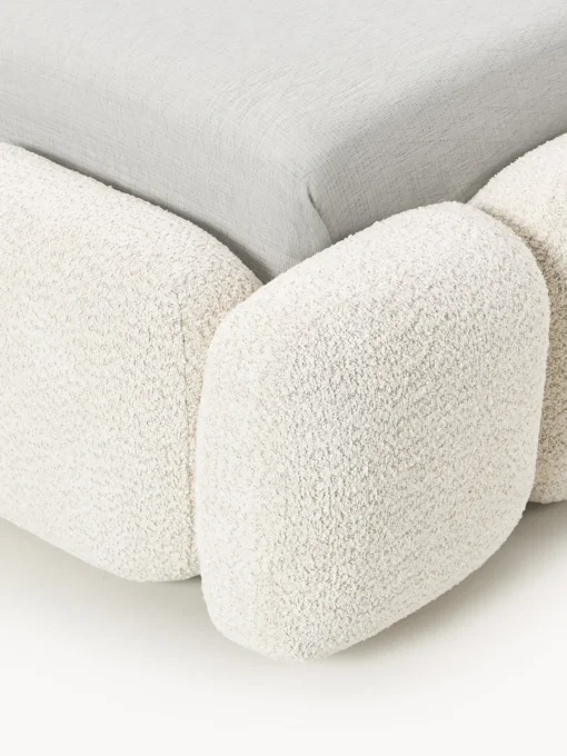 Camas Individuales|Camas Tapizadas>Westwing Collection Cama individual tapizada en borreguillo bouclé Tayla Borreguillo bouclé blanco Off White