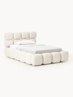 Camas Individuales|Camas Tapizadas>Westwing Collection Cama individual tapizada en borreguillo bouclé Tayla Borreguillo bouclé beige claro