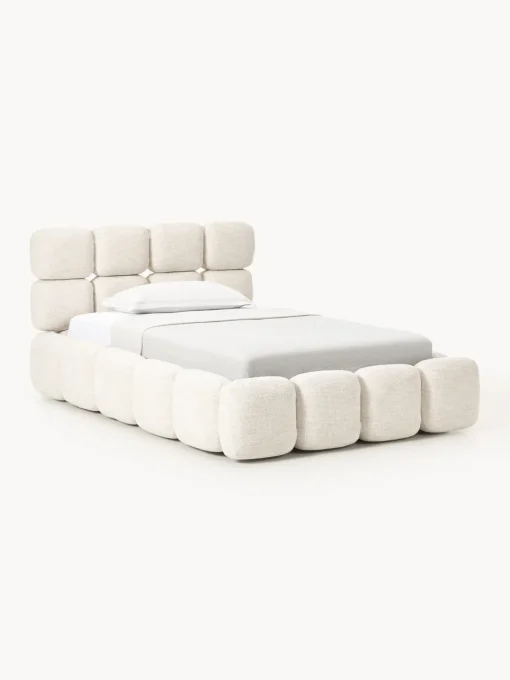 Camas Individuales|Camas Tapizadas>Westwing Collection Cama individual tapizada en borreguillo bouclé Tayla Borreguillo bouclé beige claro