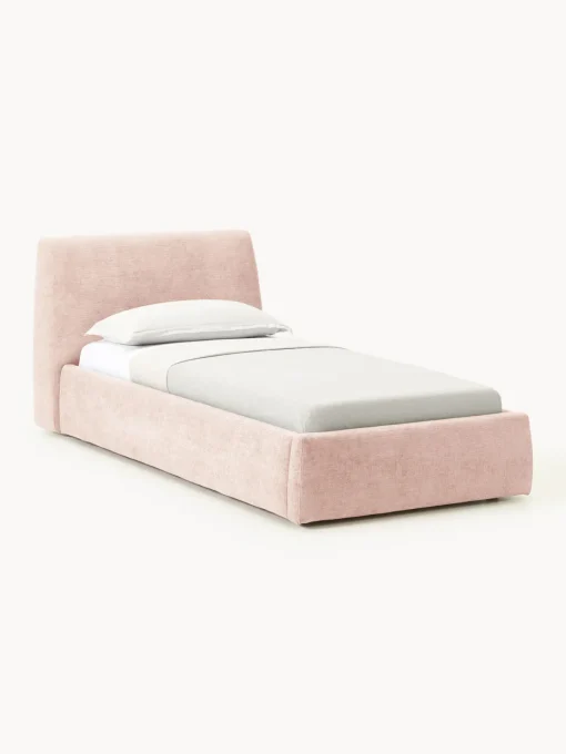 Camas Individuales|Camas Tapizadas>Westwing Collection Cama individual tapizada Cloud Tejido aterciopelado melocotón