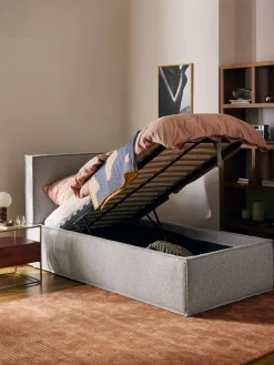 Camas Individuales|Camas Tapizadas>Westwing Collection Cama individual tapizada en tejido bouclé con espacio de almacenamiento Dream Bouclé taupe