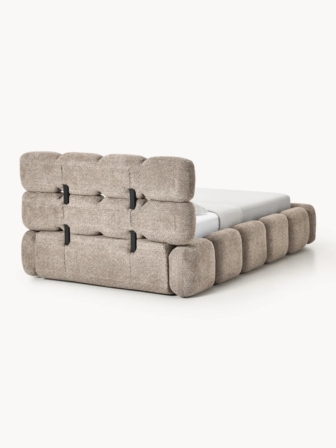 Camas Individuales|Camas Tapizadas>Westwing Collection Cama individual tapizada en borreguillo bouclé con espacio de almacenamiento Tayla Borreguillo bouclé taupe