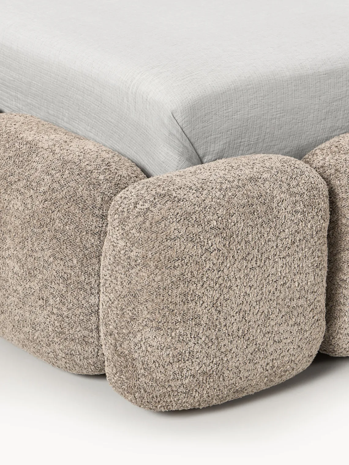 Camas Individuales|Camas Tapizadas>Westwing Collection Cama individual tapizada en borreguillo bouclé con espacio de almacenamiento Tayla Borreguillo bouclé taupe