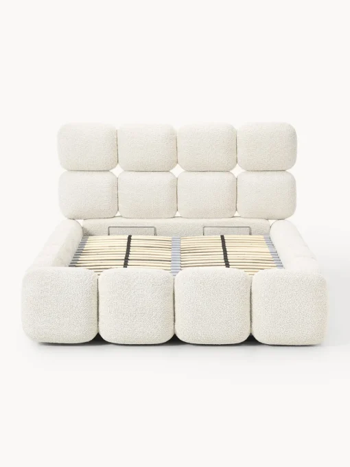 Camas Individuales|Camas Tapizadas>Westwing Collection Cama individual tapizada en borreguillo bouclé con espacio de almacenamiento Tayla Borreguillo bouclé blanco Off White