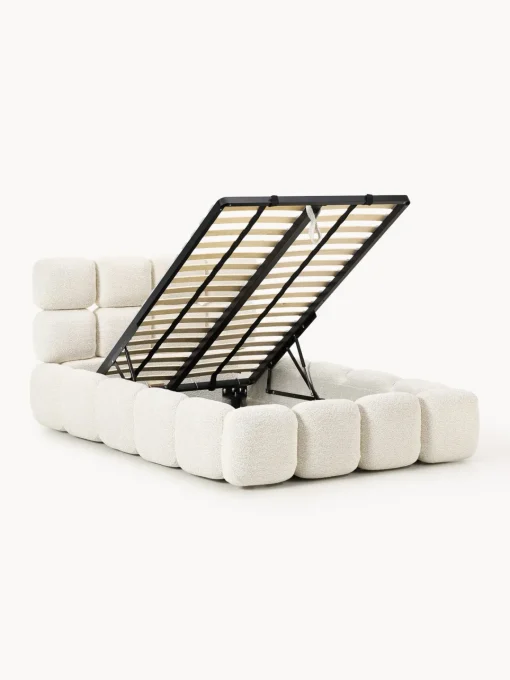 Camas Individuales|Camas Tapizadas>Westwing Collection Cama individual tapizada en borreguillo bouclé con espacio de almacenamiento Tayla Borreguillo bouclé blanco Off White