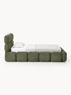 Camas Individuales|Camas Tapizadas></noscript>Westwing Collection Cama individual tapizada en borreguillo bouclé con espacio de almacenamiento Tayla Borreguillo bouclé verde oscuro